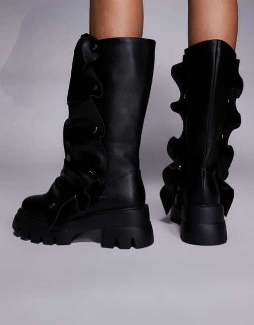 Azalea Wang - Sybel - Bottes montantes plissées à clous - Noir, 2 de 4