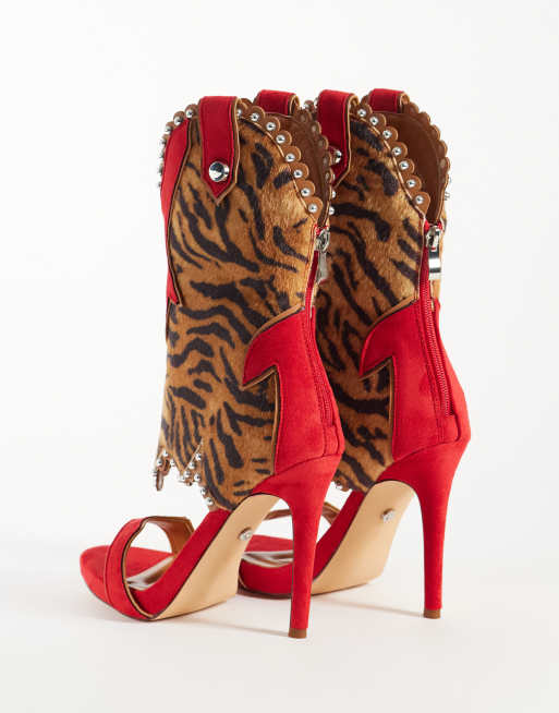 Azalea Wang Tahlie high heel boot sandals in tiger print, 4 of 4