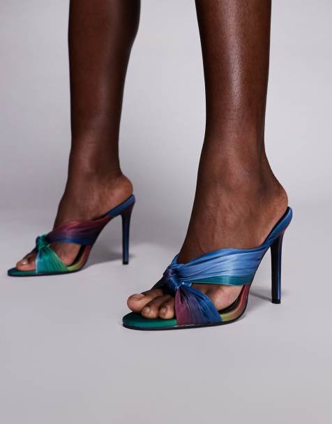 Azalea Wang Talaat heeled mule sandals in blue and green - view 1