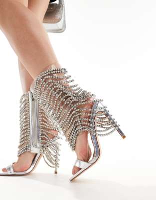 Taliah embellished cage heeled sandals in silver