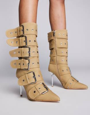 Azalea Wang - Teaira - Stiefel in Beige mit Schnalle-Neutral