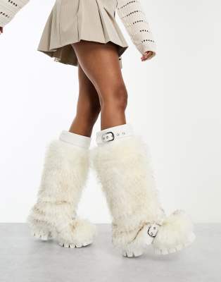 AZALEA WANG Azalea Wang Tommie fluffy knee boot in white