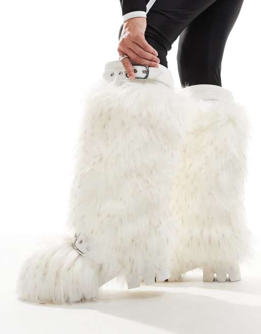 Azalea Wang Tommie fluffy knee boots in white