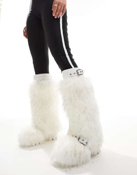 Azalea Wang – Tommie – Vita, fluffiga, knähöga boots - view 1