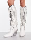 [AZALEA WANG] Azalea Wang Upbeat embellished western knee boots in white 37 WHITE