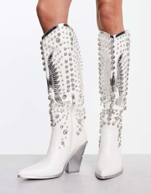 Azalea Wang - Upbeat - Stivali al ginocchio stile western bianchi con