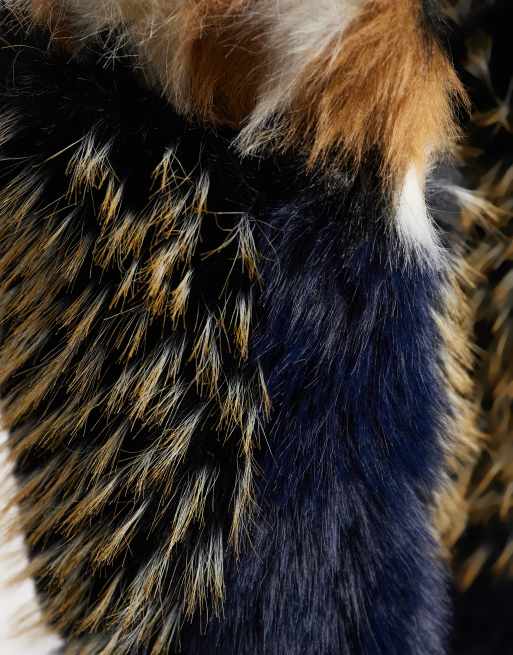 Azalea Wang Upendo stiletto heel faux fur knee boots in navy multi, 3 of 4