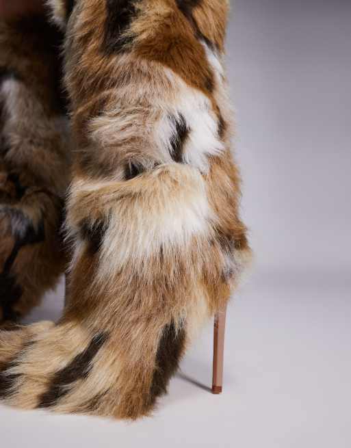 Azalea Wang Upsetter stiletto heel faux fur knee boots in multi