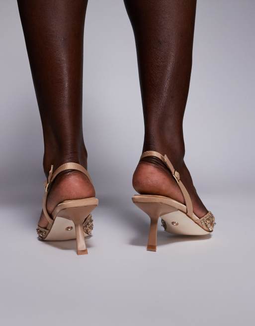 Azalea Wang – Valeriy – Schuhe in Neutral mit Kitten Heel und Stickerei, 3 von 4