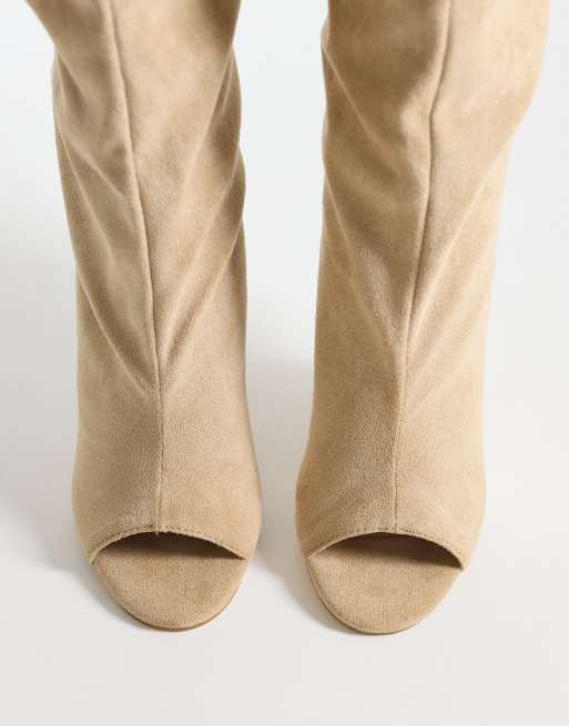 Azalea Wang Vincent wedge heel knee boots in cream suede, 3 of 4