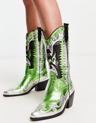 Azalea Wang Way western boot in green multi - ASOS Price Checker