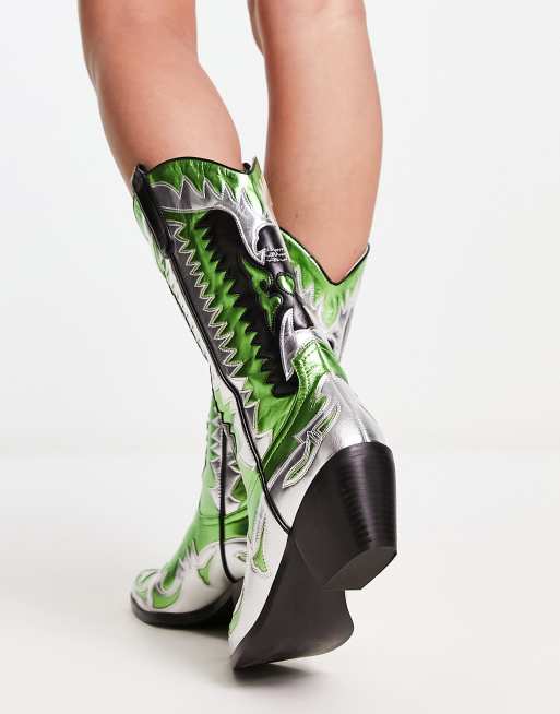 Azalea Wang Way western boot in green multi | ASOS