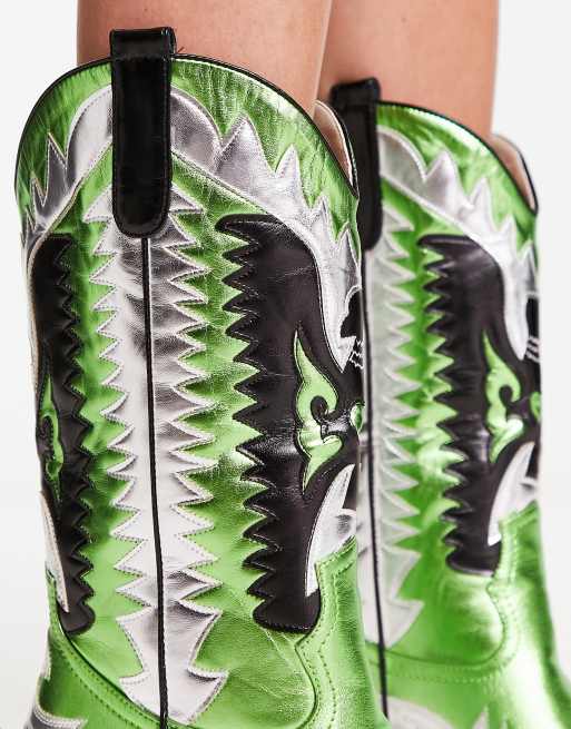 Azalea Wang Way western boot in green multi | ASOS