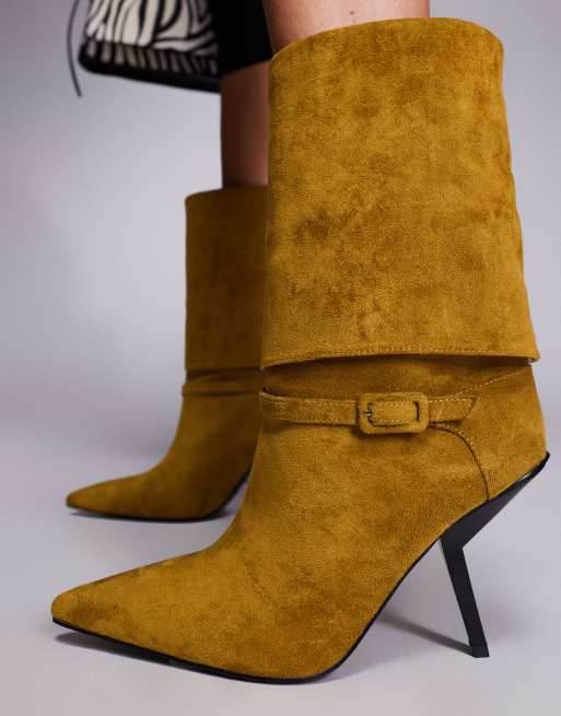 Azalea Wang – Winding – Ankle-Boots aus Wildlederimitat in Olivgrün mit Umschlag-Design und Absatz, 2 von 4