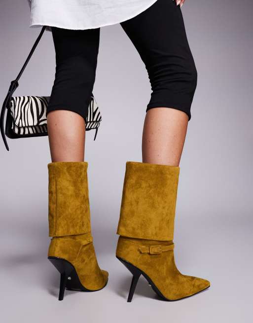 Azalea Wang – Winding – Ankle-Boots aus Wildlederimitat in Olivgrün mit Umschlag-Design und Absatz, 4 von 4