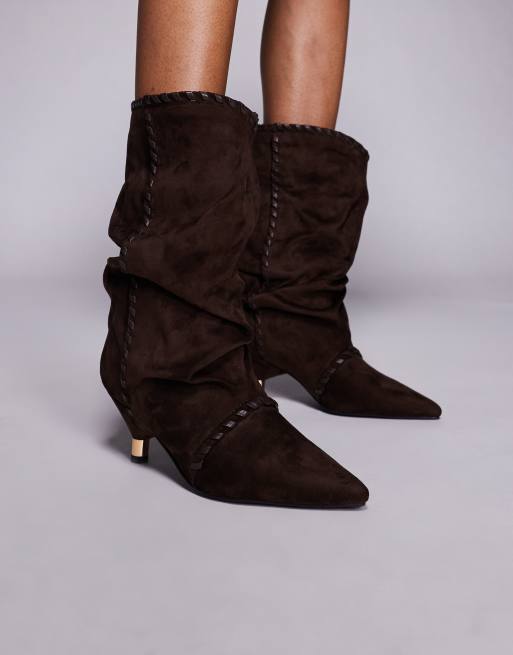 Azalea Wang Wink kitten heel ankle boots in brown suede