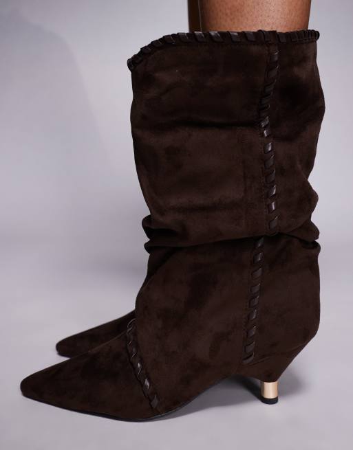Azalea Wang Wink kitten heel ankle boots in brown suede