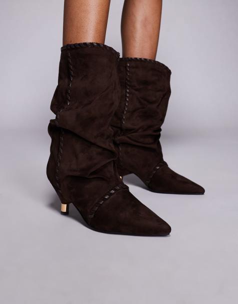 Azalea Wang Wink kitten heel ankle boots in brown suedette - view 1