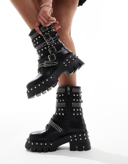 Black ankle boots with silver studs on sale