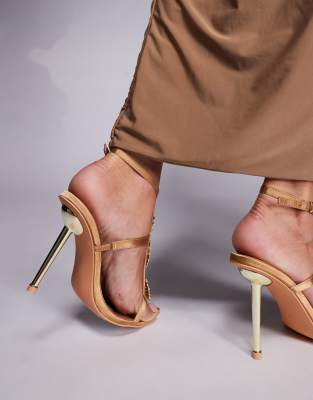 Azalea Wang Wyatt Caged Embellished High Heeled Sandals In Gold