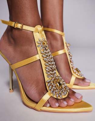 Azalea Wang Wyatt Caged Embellished High Heeled Sandals In Gold