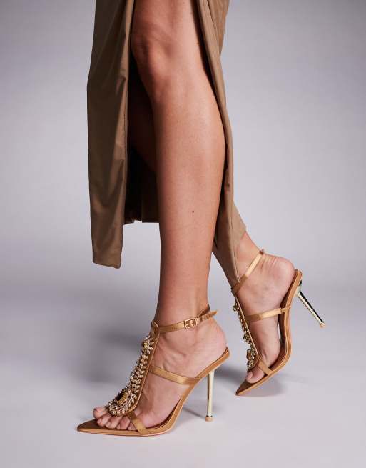 Azalea Wang - Wyatt - Sandalen met hoge hak en versiering in bruin, 4 van 4