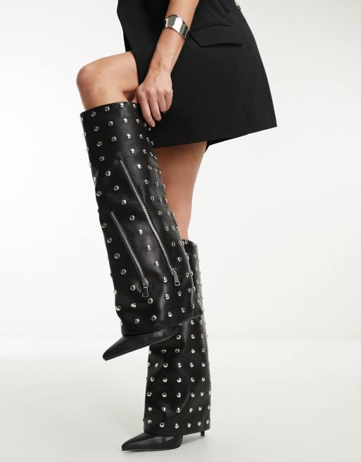 Studded over shop the knee boots