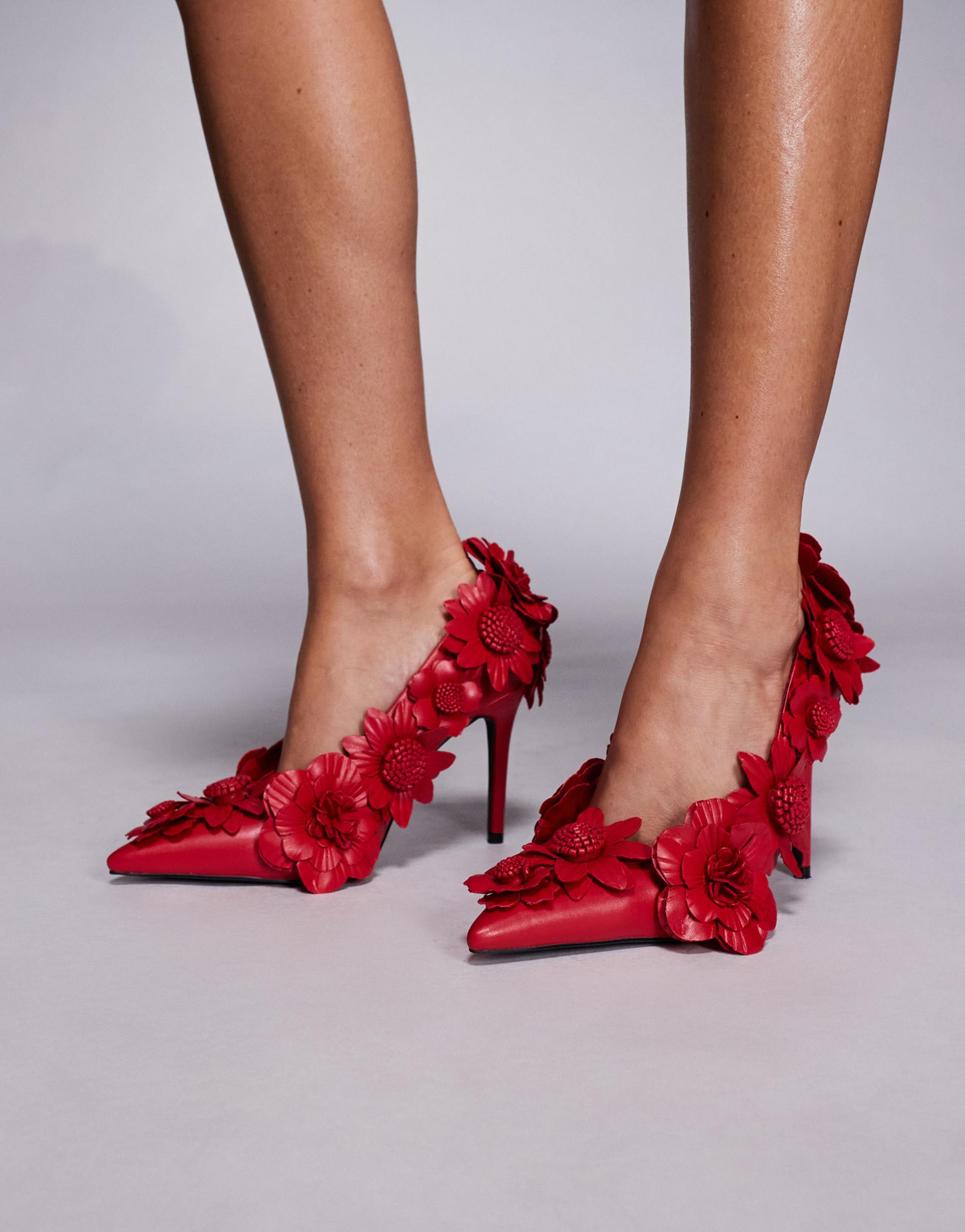 azalea wang zarah embellished floral heeled pumps in red