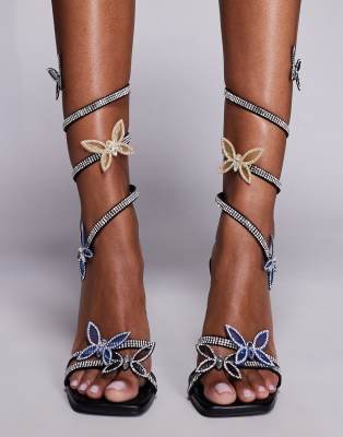 Azalea Wang Zarya Spiral High Heeled Sandals With Butterflies In Multi
