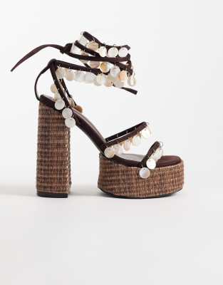 Azalea Wang Zazzie platform heel sandals with shells in brown