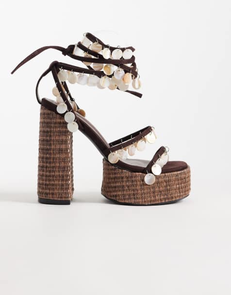 Azalea Wang Zazzie platform heel sandals with shells in brown - view 1
