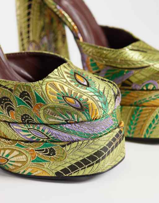 Azalea Wang Zipphora chaussures à talon plateforme en vert multicolore, 3 de 4