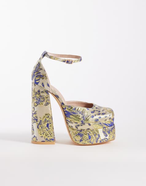 Azalea Wang Zipphora platform heeled shoes in gold - view 1
