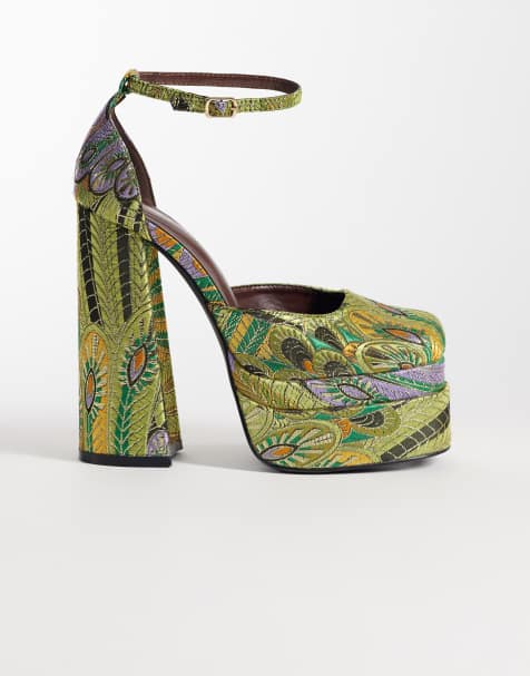 Azalea Wang Zipphora platform heeled shoes in green multi  - view 1
