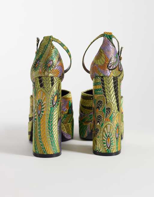 Azalea Wang Zipphora scarpe con tacco e plateau in verde multicolore, 4 di 4