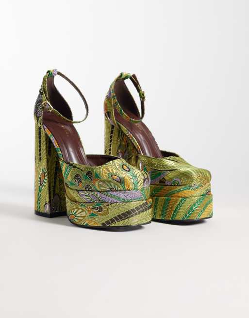 Azalea Wang Zipphora zapatos de plataforma con tacón en verde multicolor, 2 de 4