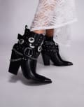 [AZALEA WANG] Azales Wang Riggins buckle chunky ankle western boots in black 36 BLACK