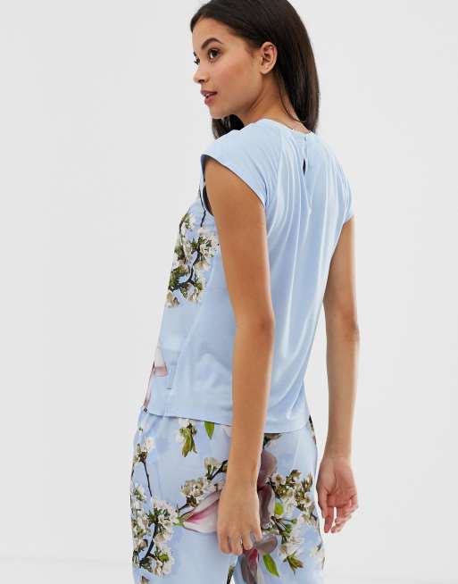 B By Ted Baker Harmony floral print jersey pyjama top in blue