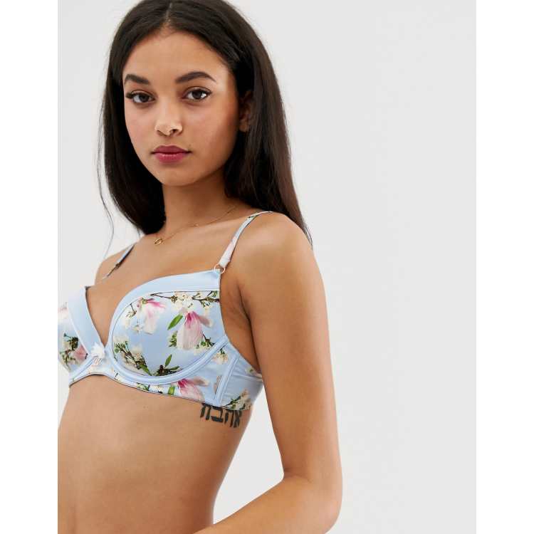 B By Ted Baker Harmony floral print plunge bra in blue