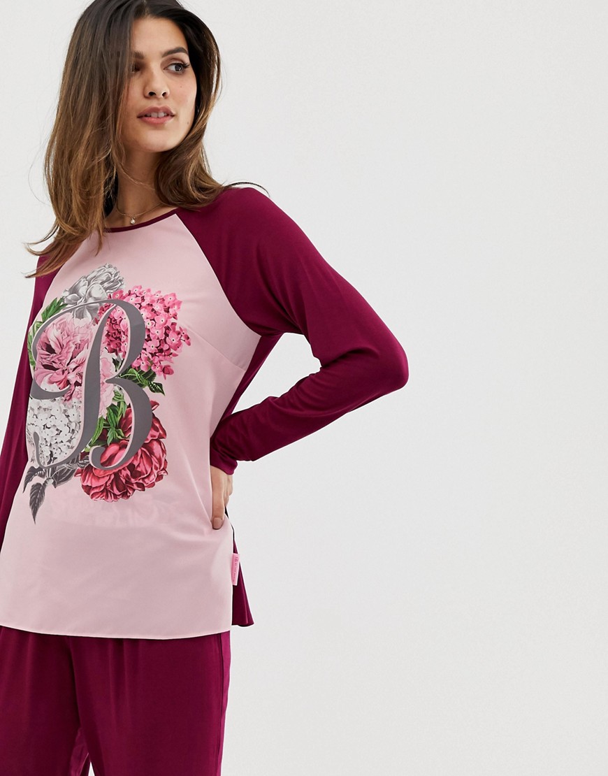 B By Ted Baker – Palace Gardens – Ljusrosa, blommig pyjamastopp med lång ärm