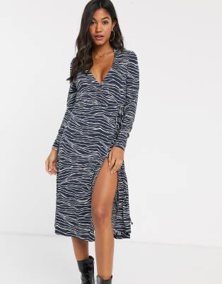 B.young B. Young Wrap Midi Dress In Abstract Print-black