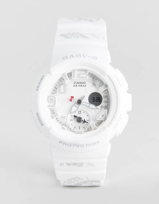 Baby-G By Casio × Hello Kitty – Biały cyfrowy zegarek na silikonowym pasku