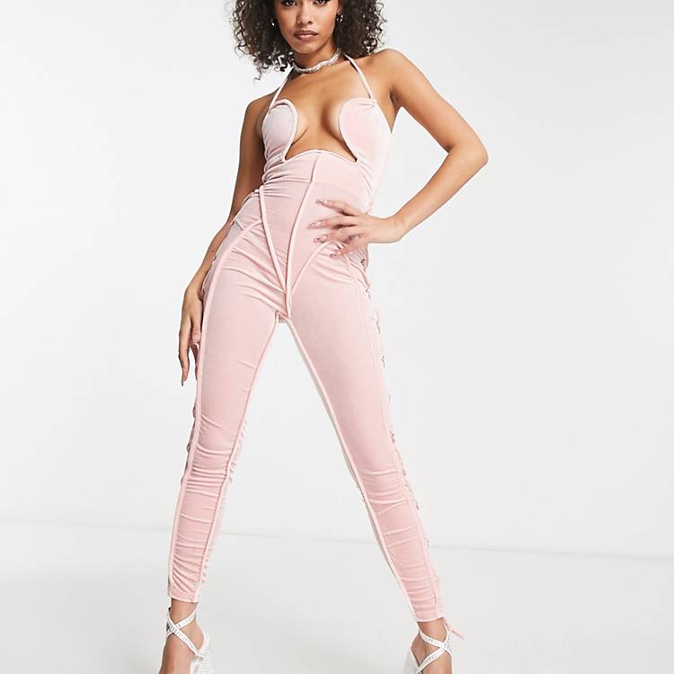 Thuisland vuist servet Bad Society Club velvet strappy bust cutout jumpsuit in pink | ASOS