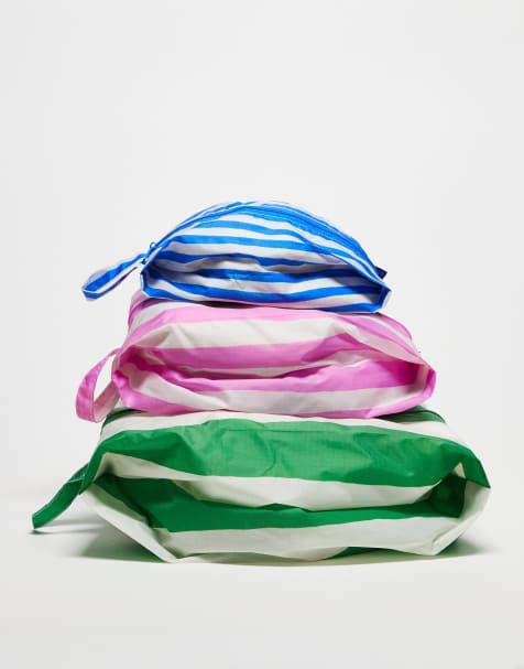 Baggu 3 pack stripe zip pouch set in multi - view 1