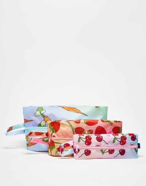 Baggu 3 pack zip pouch in carrots & berries print - view 1
