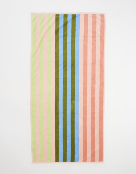 Baggu bath towel in bright pool stripe - view 1