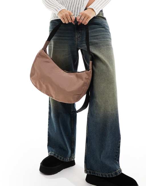 Baggu - Borsa a mezza luna media in nylon color cacao