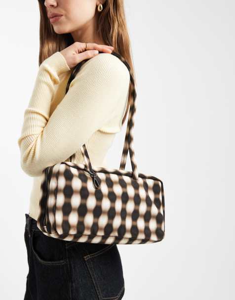 Baggu - Borsa bowling in nylon marrone a quadretti sfumati - view 1