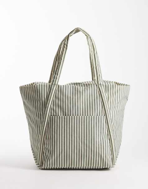 Baggu cloud tote bag in sage stripe - view 1