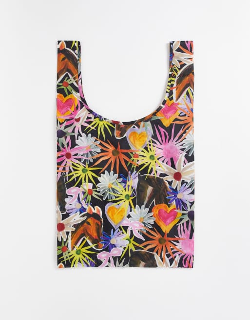 Baggu – Czarna nylonowa torba typu shopper z motywem konia i kolażu